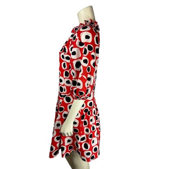 NEW Rodner Figueroa Puff Sleeve Dress XS Ruffle Mini Red Dot Geometric Print - Picture 3 of 12